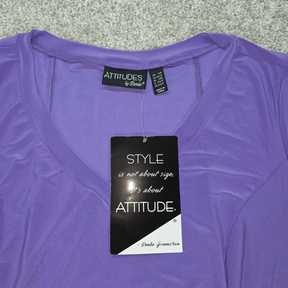 Attitudes by Renee Purple Como Jersey V-Neck Godet Midi Dress 1XP NEW - Picture 2 of 8